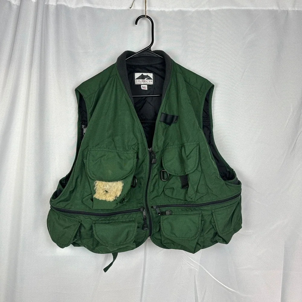 Vintage Coldwater Packs Company Fishing Vest Mens XXL Green Gorpcore Utility USA